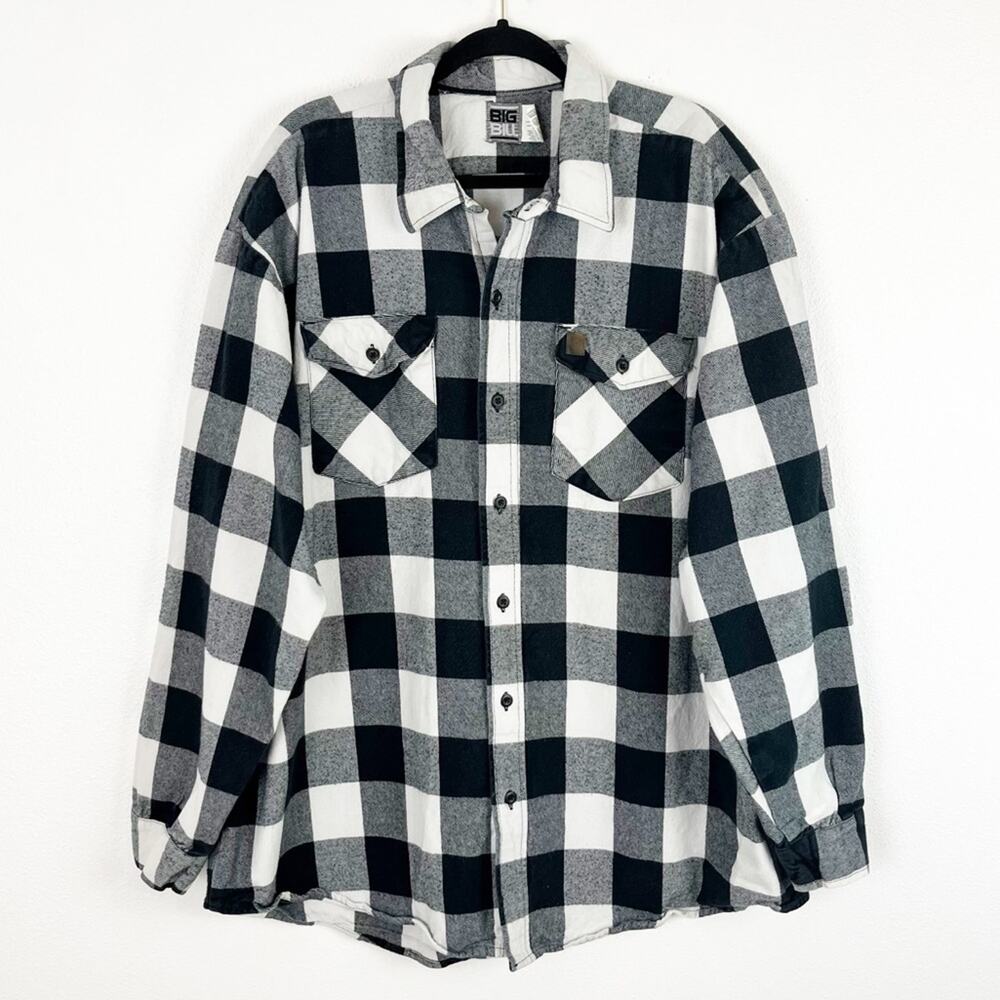 Big Bill Buffalo Plaid Flannel Shacket Shirt Jacket Black White 3XL